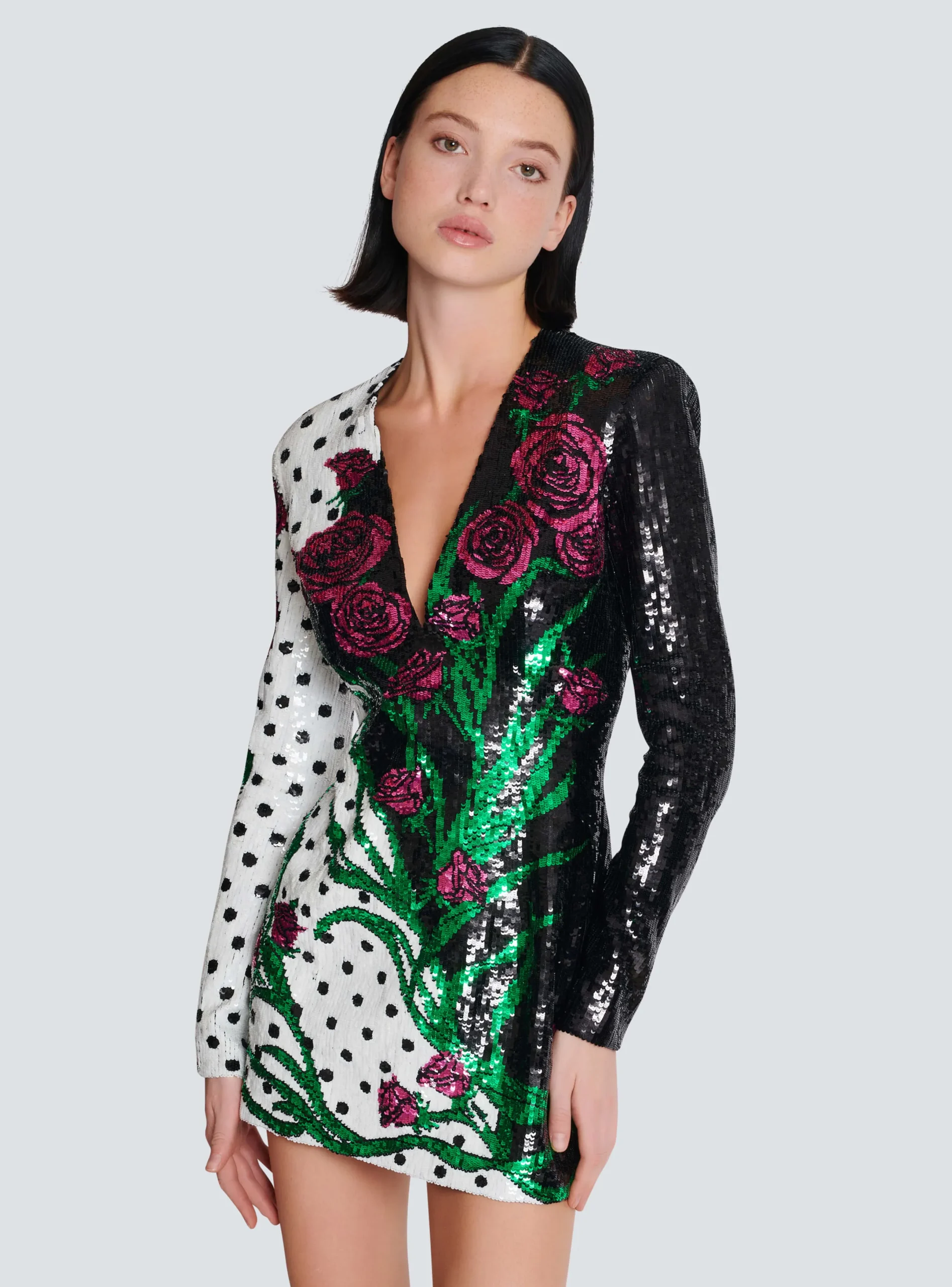 Cheap Short Embroidered Roses And Polka Dots Dress Women Dresses