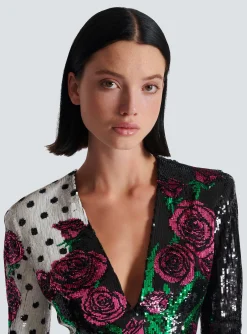 Cheap Short Embroidered Roses And Polka Dots Dress Women Dresses