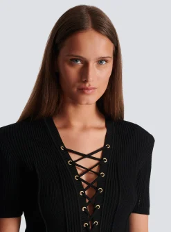 Discount Short Fine Ribbed Knit Dress Women Knitwear|Dresses