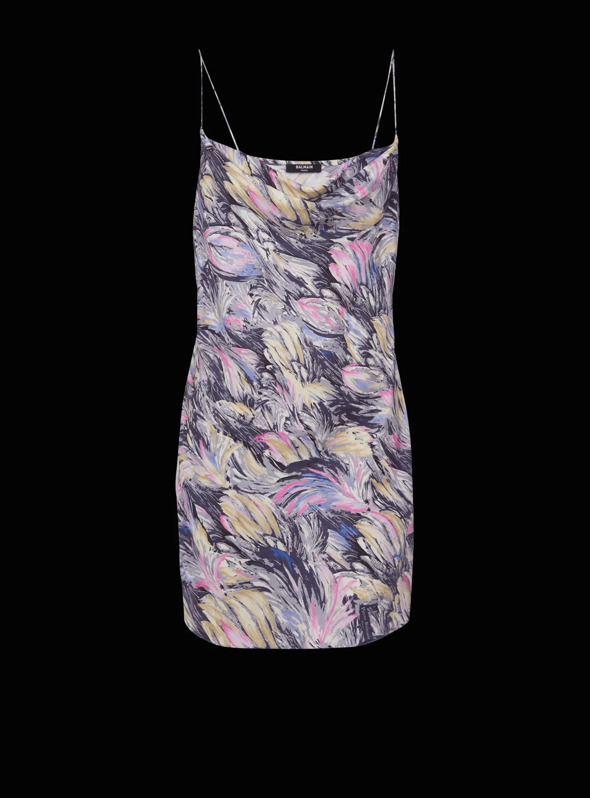 New Short Satin Slip Dress With Feather Print Women Dresses