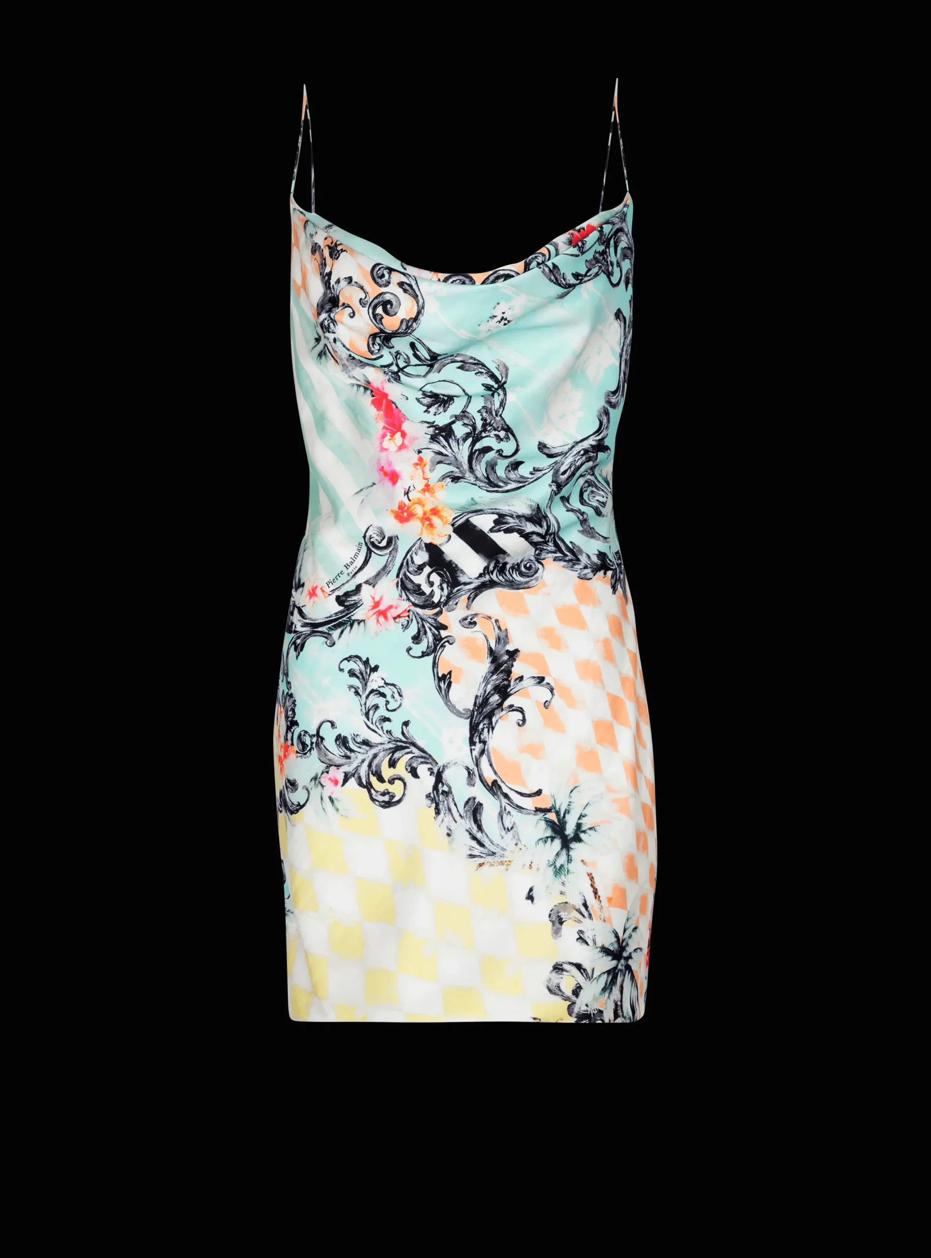 Cheap Short Satin Slip Dress With Baroque Print Women Dresses