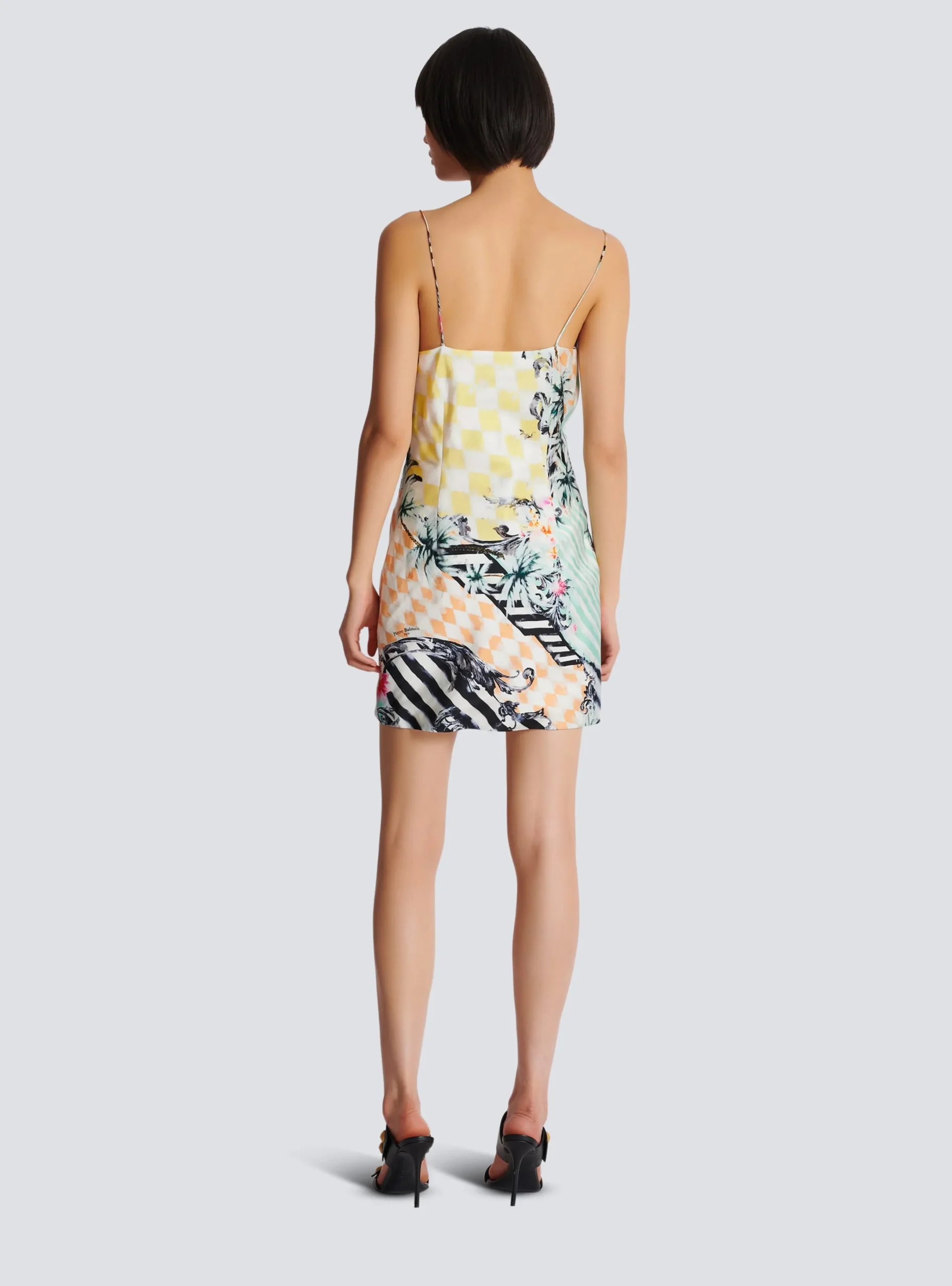 Cheap Short Satin Slip Dress With Baroque Print Women Dresses