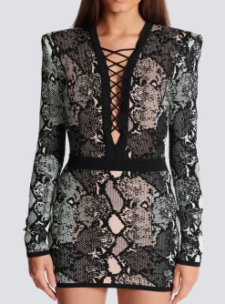 Clearance Short Snakeskin Jacquard Dress Women Dresses