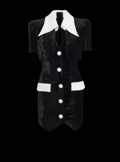 New Short Structured Dress In Velvet And Crepe Women Dresses