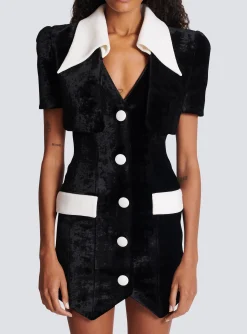 New Short Structured Dress In Velvet And Crepe Women Dresses