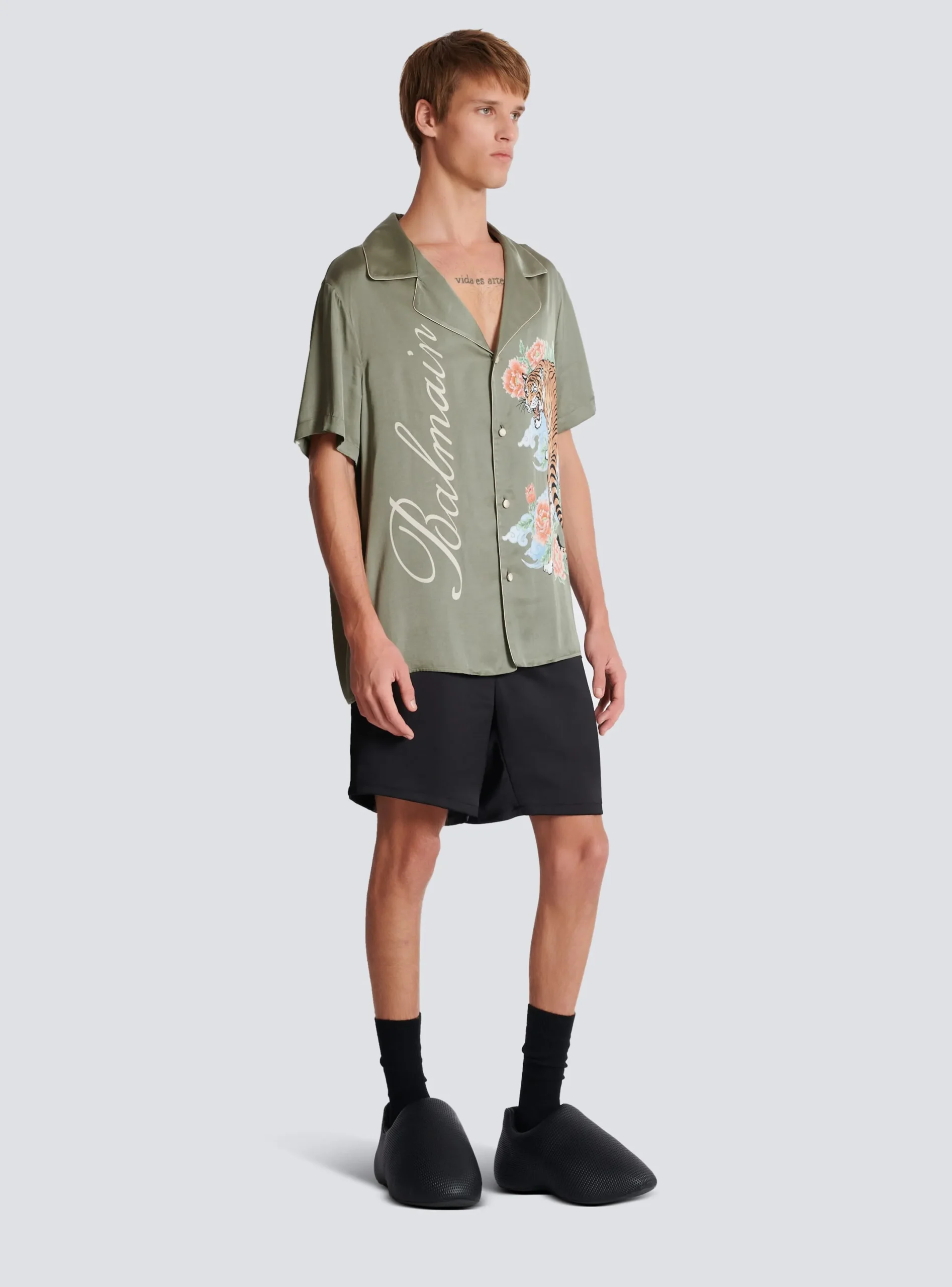Fashion Short-sleeved Satin Shirt With Tiger Print Shirts And Polos