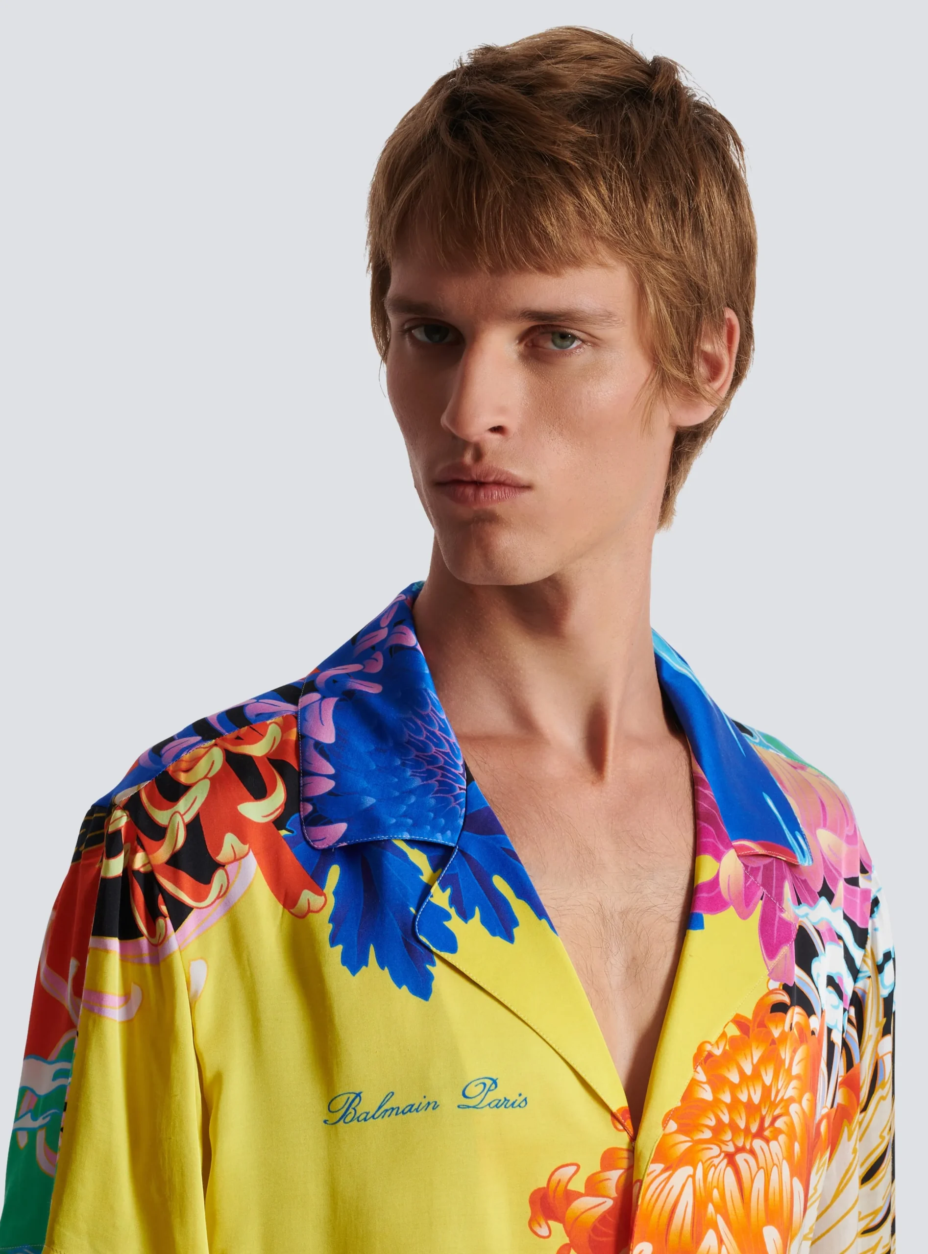 Flash Sale Short-sleeved Satin Shirt With Crane Print Shirts And Polos