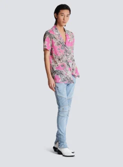 Discount Short-sleeved Silk Pyjama Shirt With Miami Print Shirts And Polos