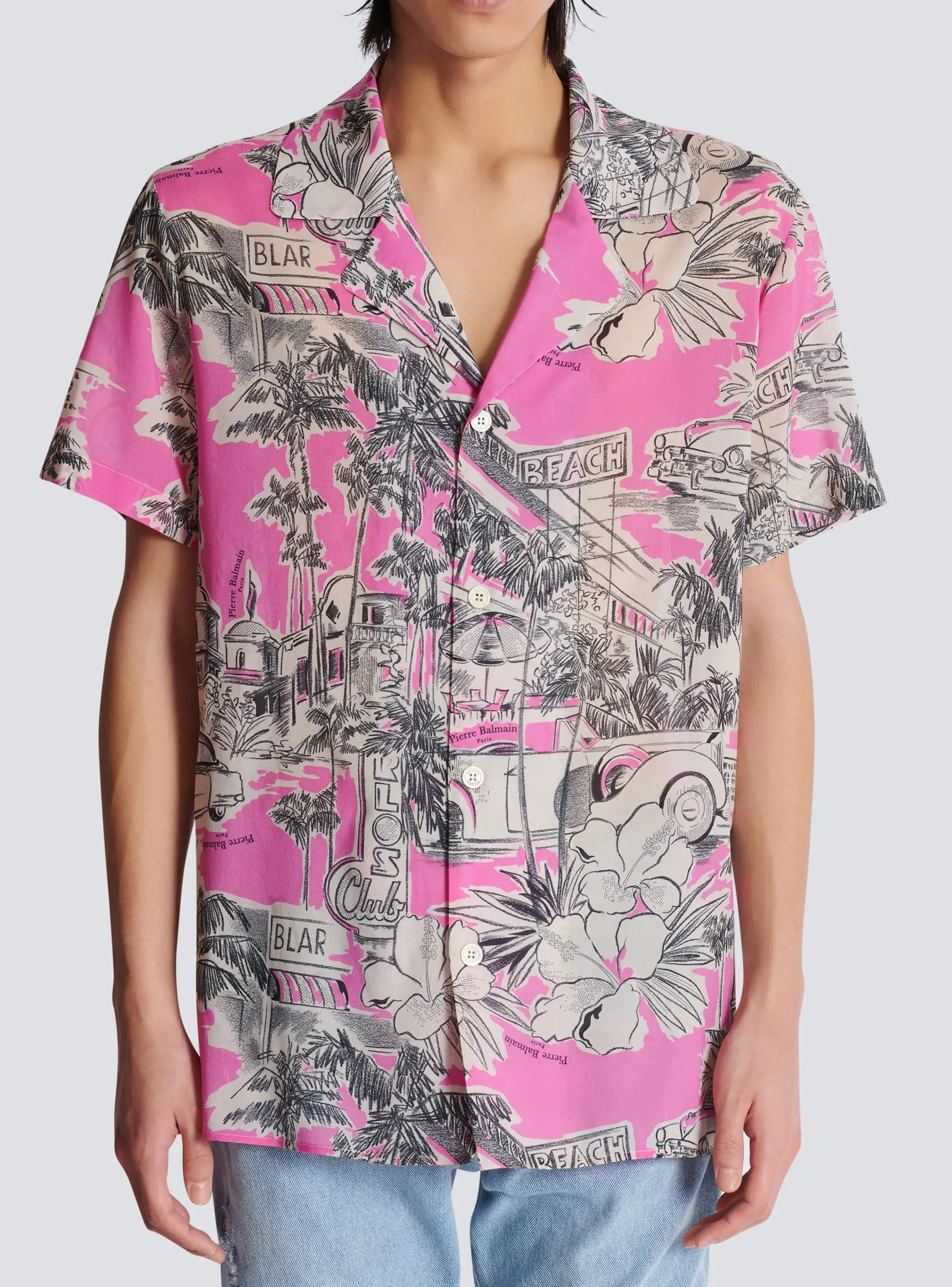 Discount Short-sleeved Silk Pyjama Shirt With Miami Print Shirts And Polos