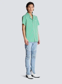 Flash Sale Short-sleeved Striped Cotton Pyjama Shirt Shirts And Polos