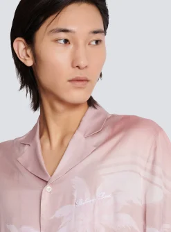 Outlet Short-sleeved Twill Pyjama Shirt With Postcard Print Shirts And Polos