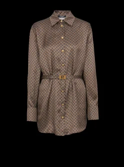 Shop Silk Shirt With A Mini Monogram Print Women Tops And Shirts