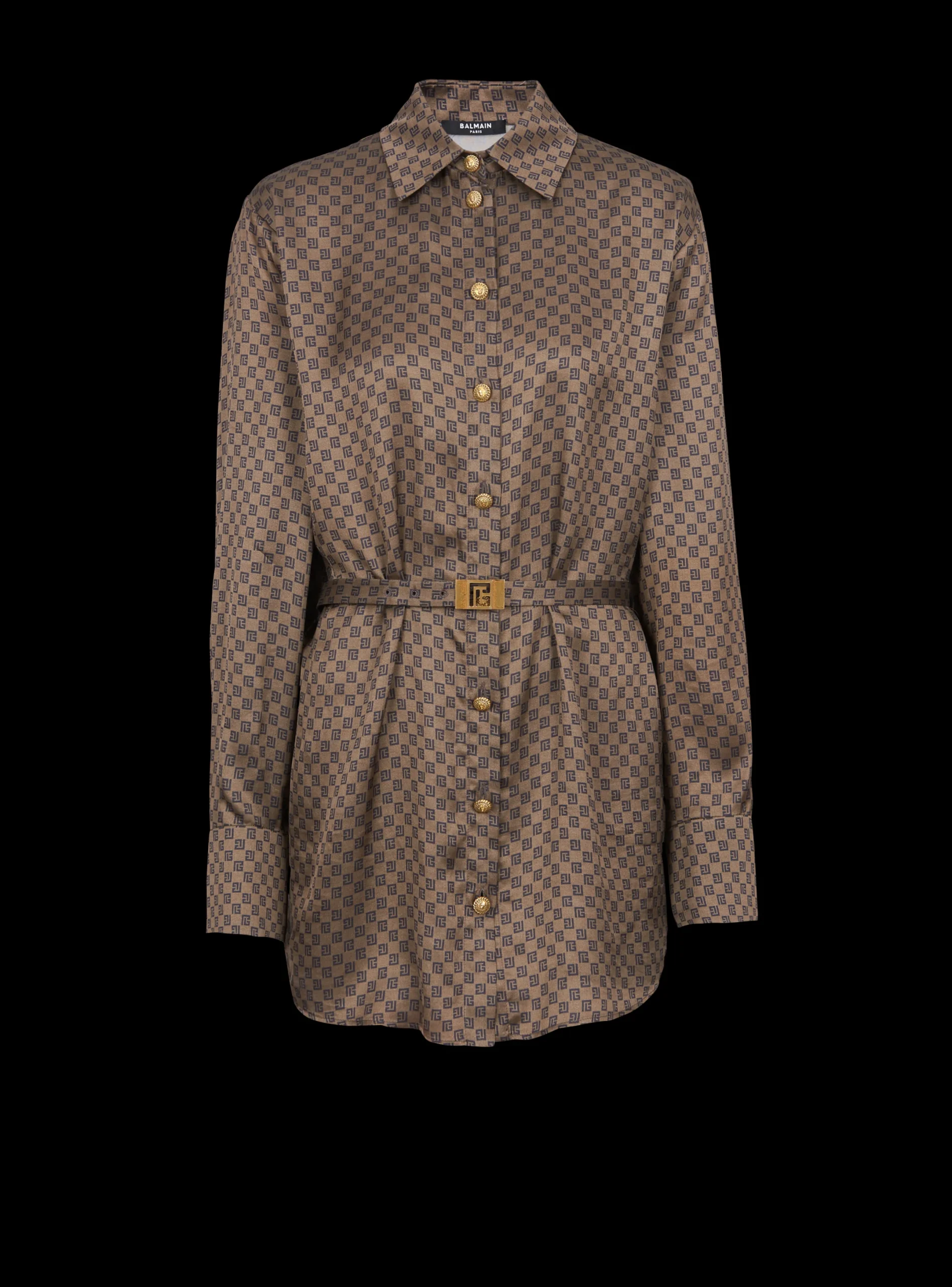 Shop Silk Shirt With A Mini Monogram Print Women Tops And Shirts