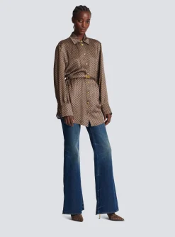 Shop Silk Shirt With A Mini Monogram Print Women Tops And Shirts