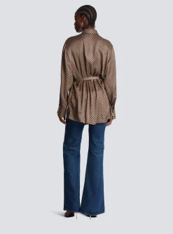 Shop Silk Shirt With A Mini Monogram Print Women Tops And Shirts