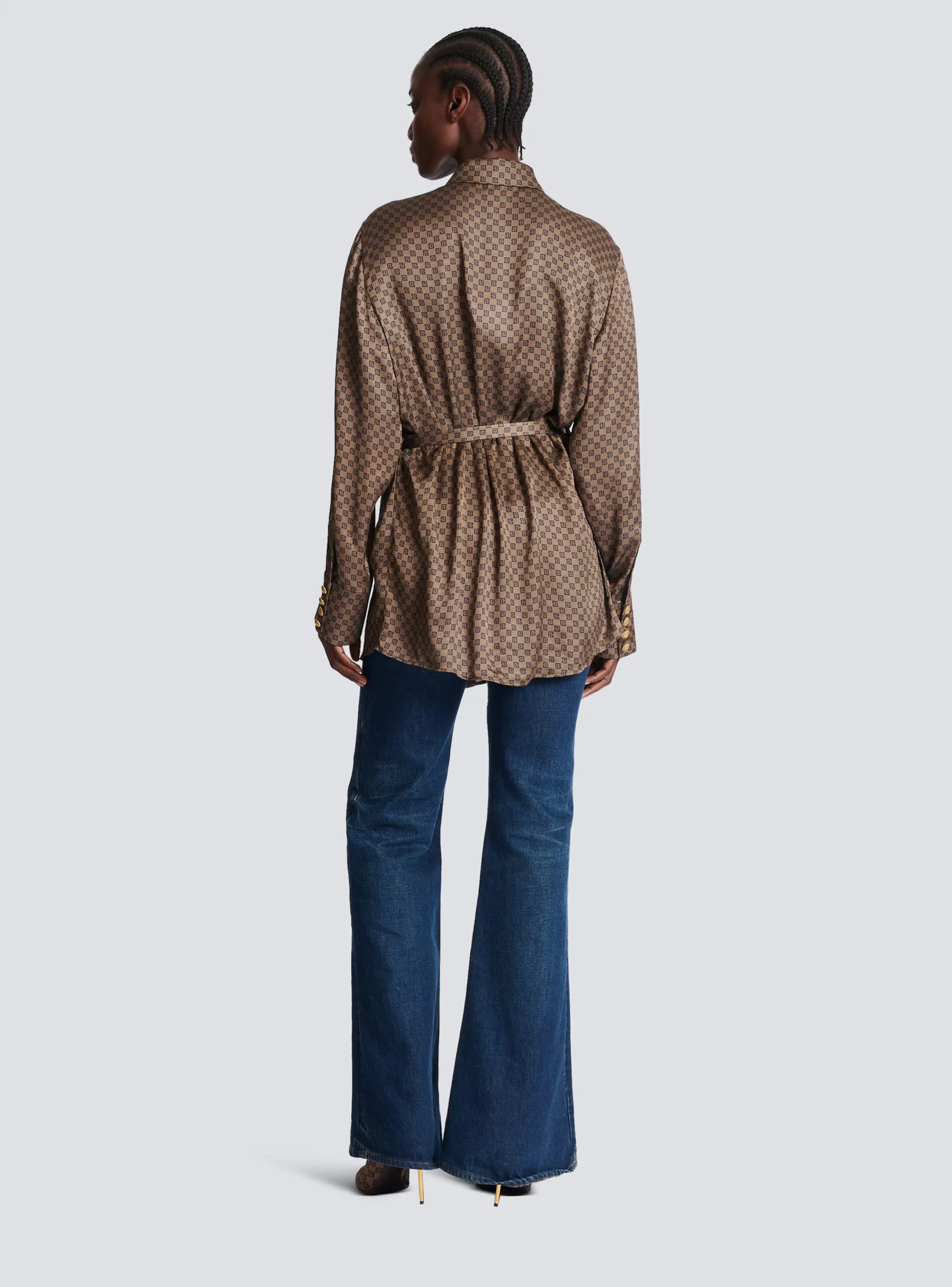 Shop Silk Shirt With A Mini Monogram Print Women Tops And Shirts