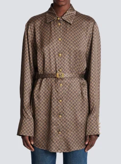 Shop Silk Shirt With A Mini Monogram Print Women Tops And Shirts