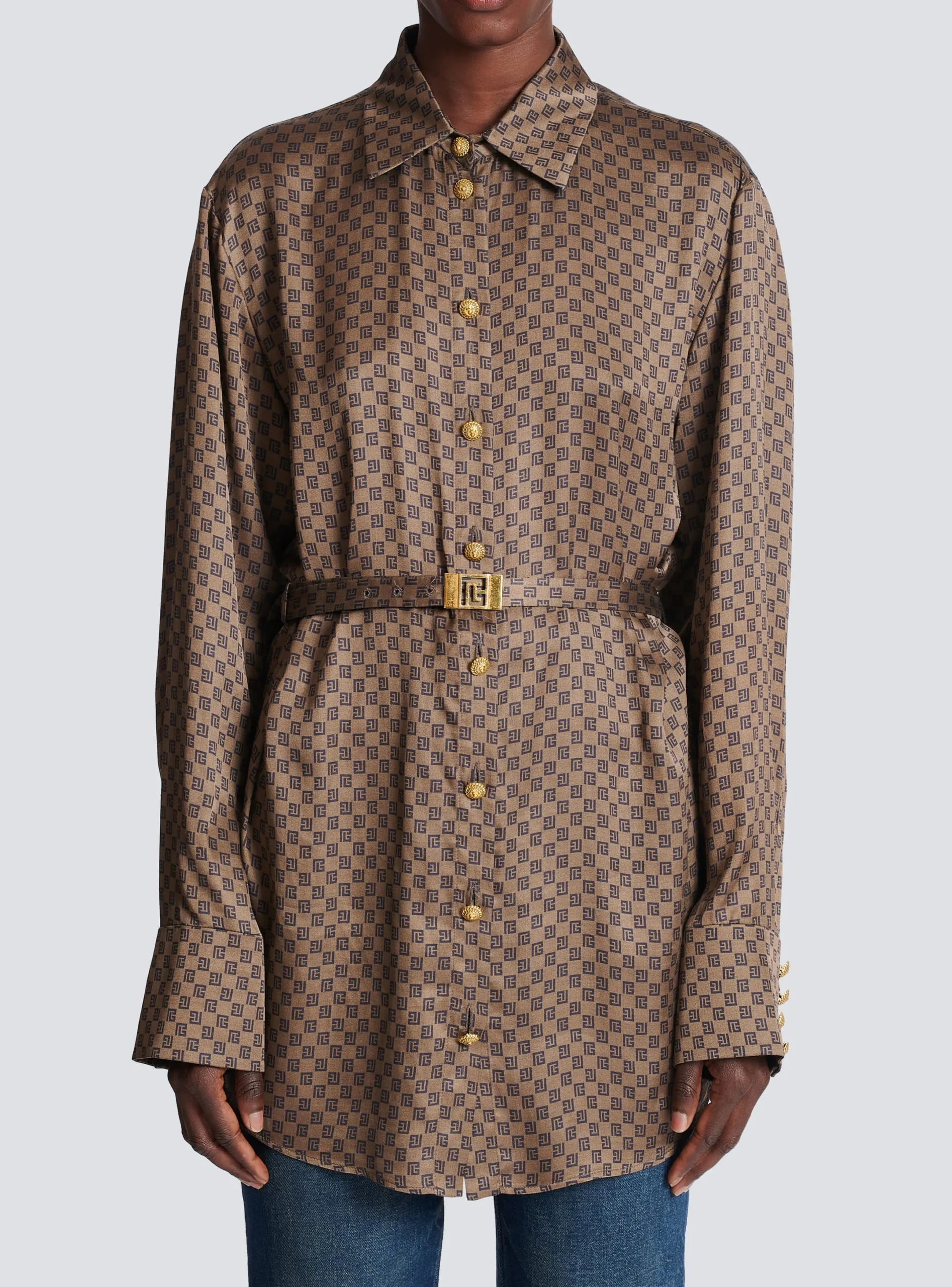 Shop Silk Shirt With A Mini Monogram Print Women Tops And Shirts