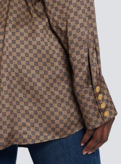 Shop Silk Shirt With A Mini Monogram Print Women Tops And Shirts