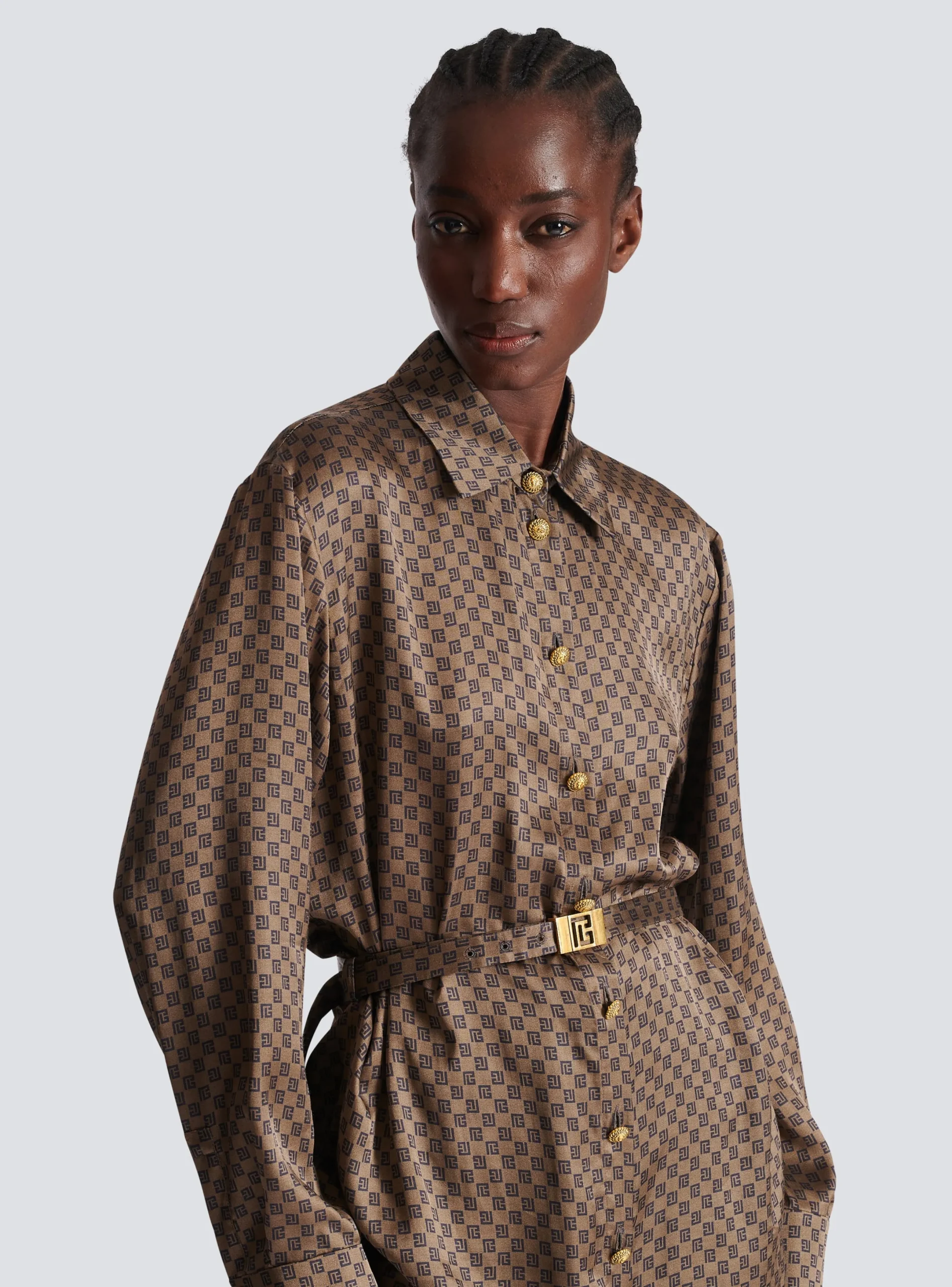 Shop Silk Shirt With A Mini Monogram Print Women Tops And Shirts