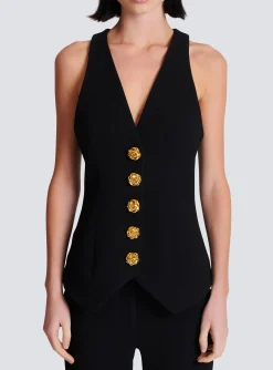 New Sleeveless Double Crepe Waistcoat Women Jackets And Blazers