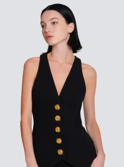 New Sleeveless Double Crepe Waistcoat Women Jackets And Blazers