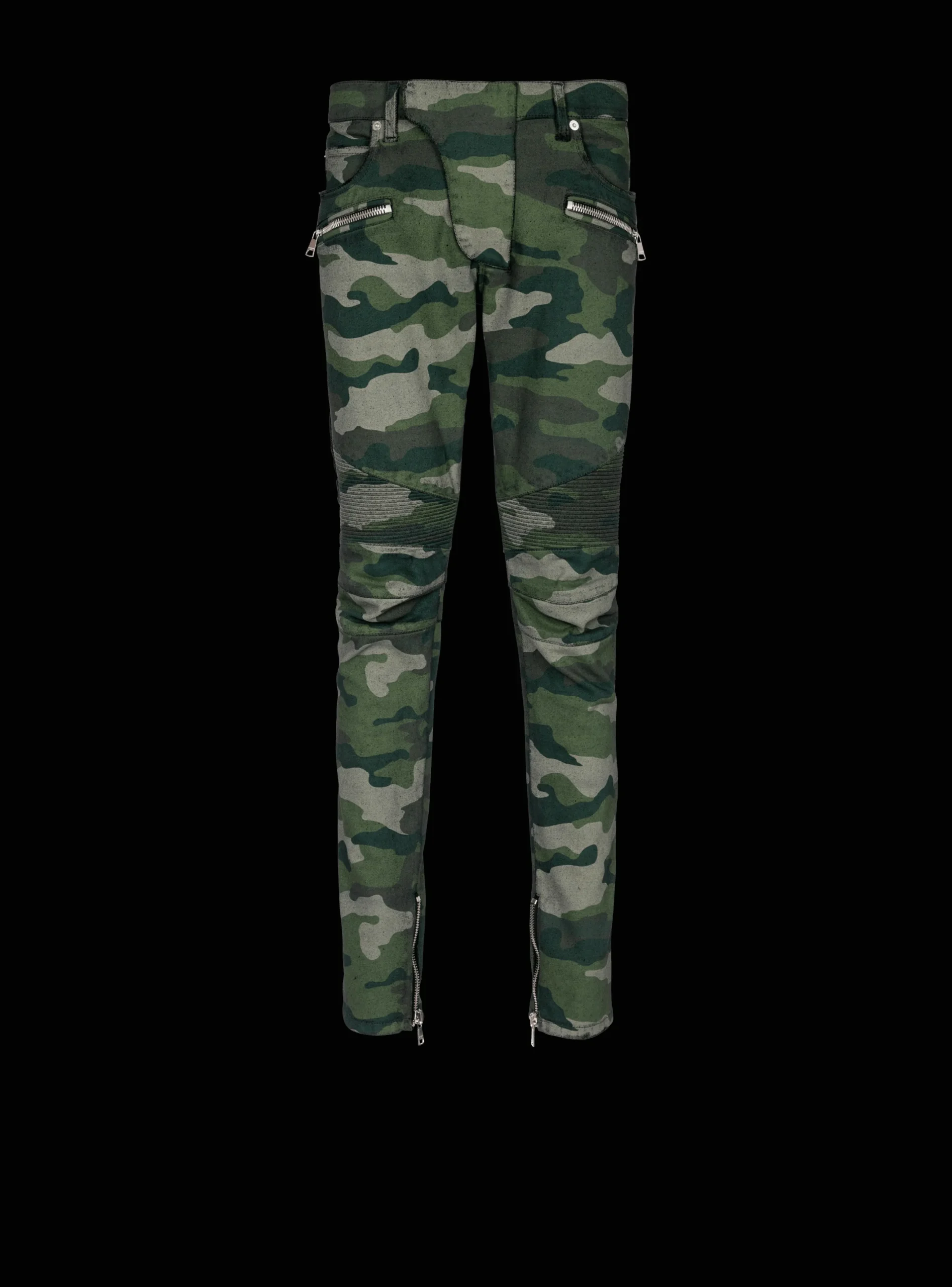 New Slim-fit Jeans In Camouflage Denim With Ribbed Details Trousers And Shorts|Denim