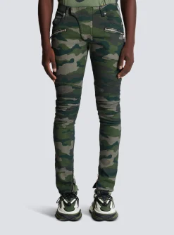 New Slim-fit Jeans In Camouflage Denim With Ribbed Details Trousers And Shorts|Denim
