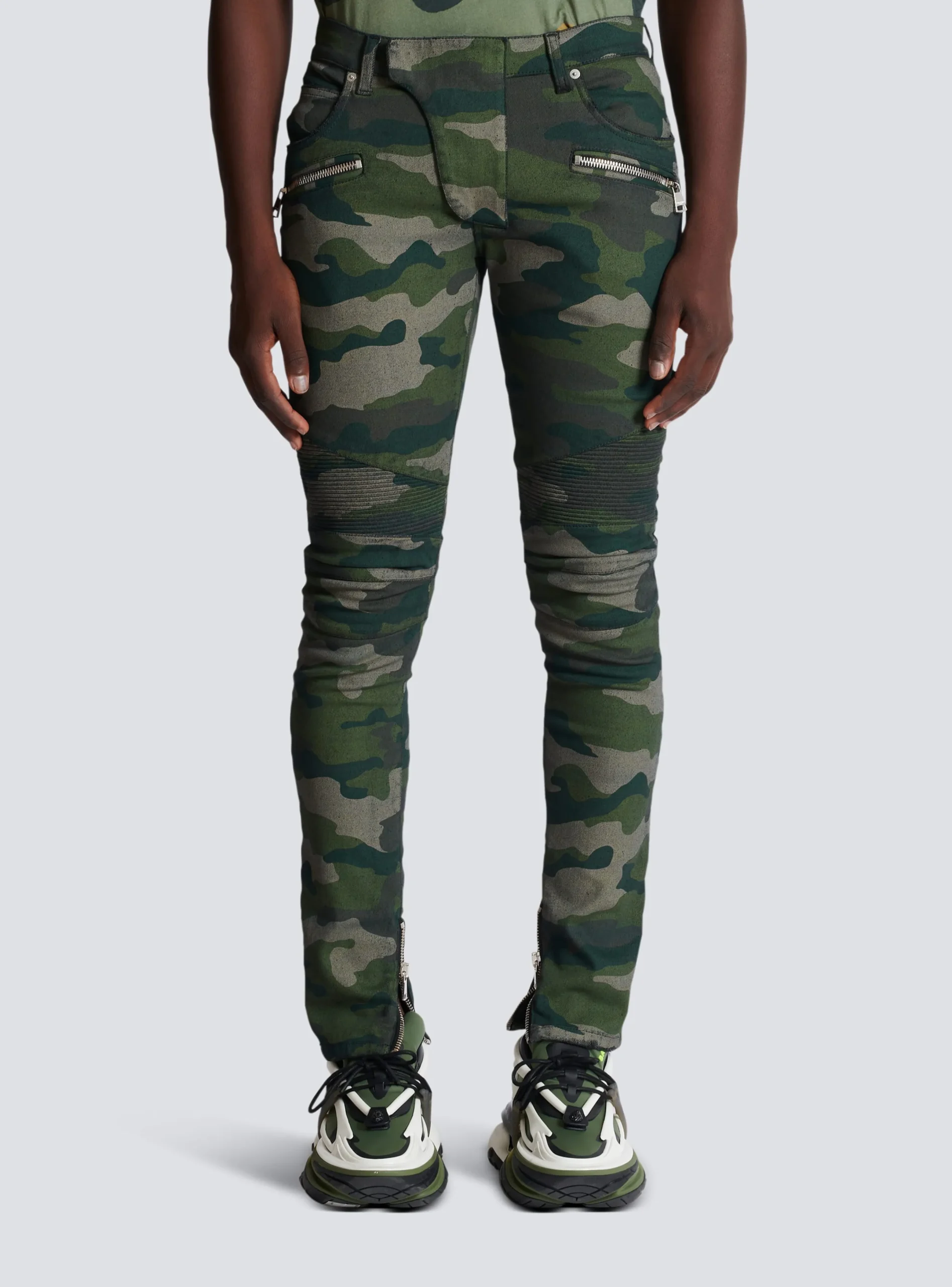 New Slim-fit Jeans In Camouflage Denim With Ribbed Details Trousers And Shorts|Denim
