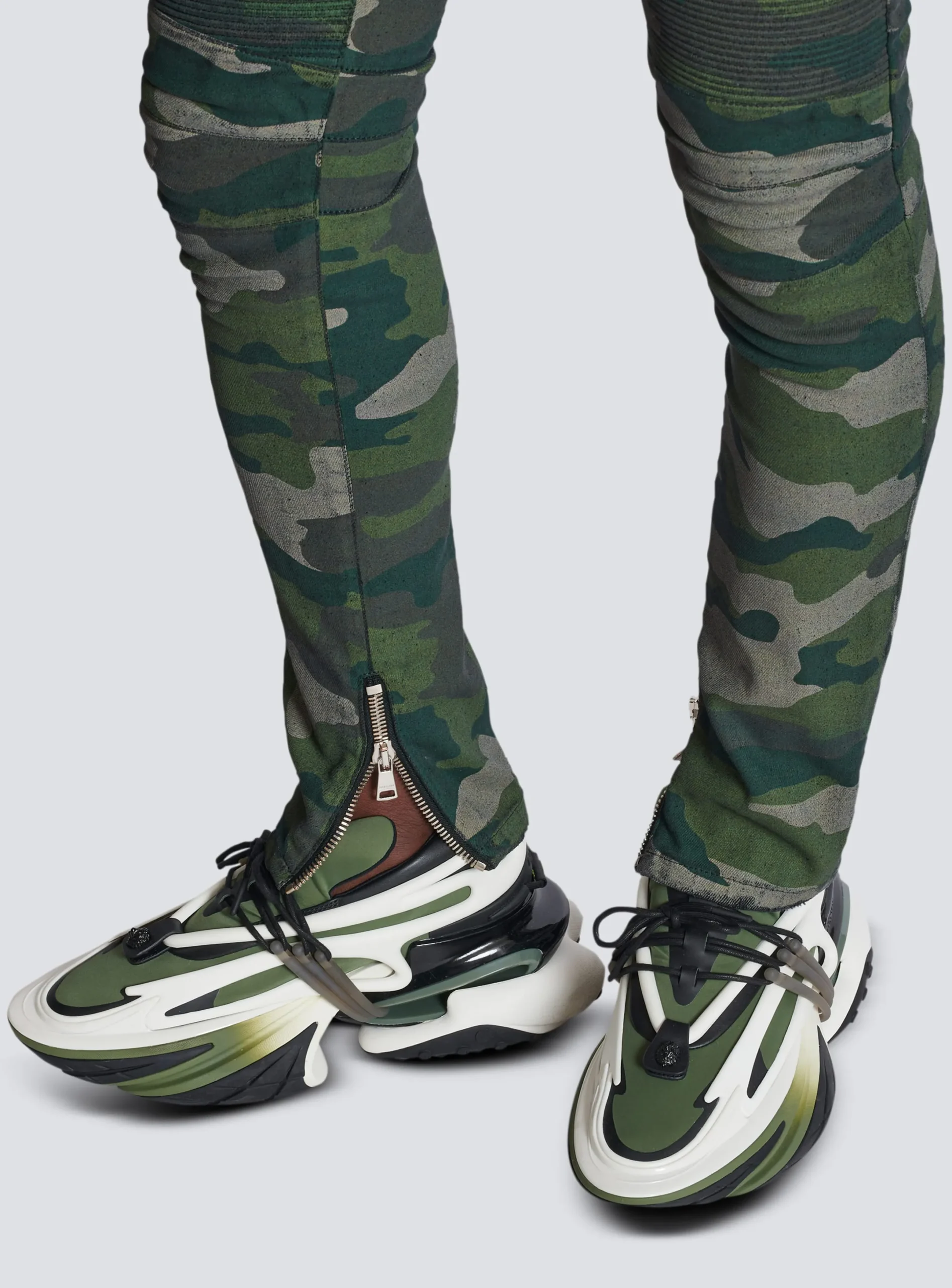 New Slim-fit Jeans In Camouflage Denim With Ribbed Details Trousers And Shorts|Denim