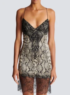 Cheap Snakeskin Silk And Lace Spaghetti Strap Dress Women Dresses