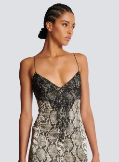 Cheap Snakeskin Silk And Lace Spaghetti Strap Dress Women Dresses
