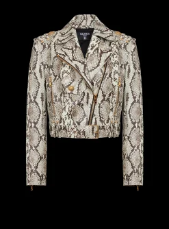 New Snakeskin-effect Leather Biker Jacket Women Outerwear