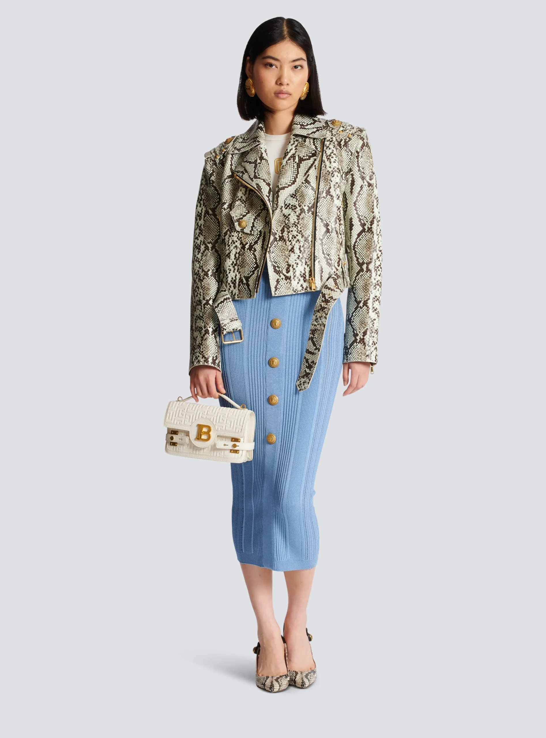 New Snakeskin-effect Leather Biker Jacket Women Outerwear