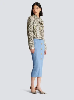 New Snakeskin-effect Leather Biker Jacket Women Outerwear