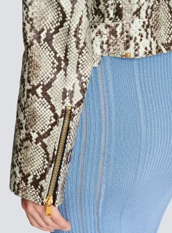 New Snakeskin-effect Leather Biker Jacket Women Outerwear