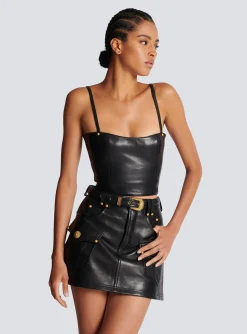 Best Sale Spaghetti Strap Leather Top Women Tops And Shirts