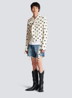 Store Stars Biker Jacket In Embroidered Leather Outerwear