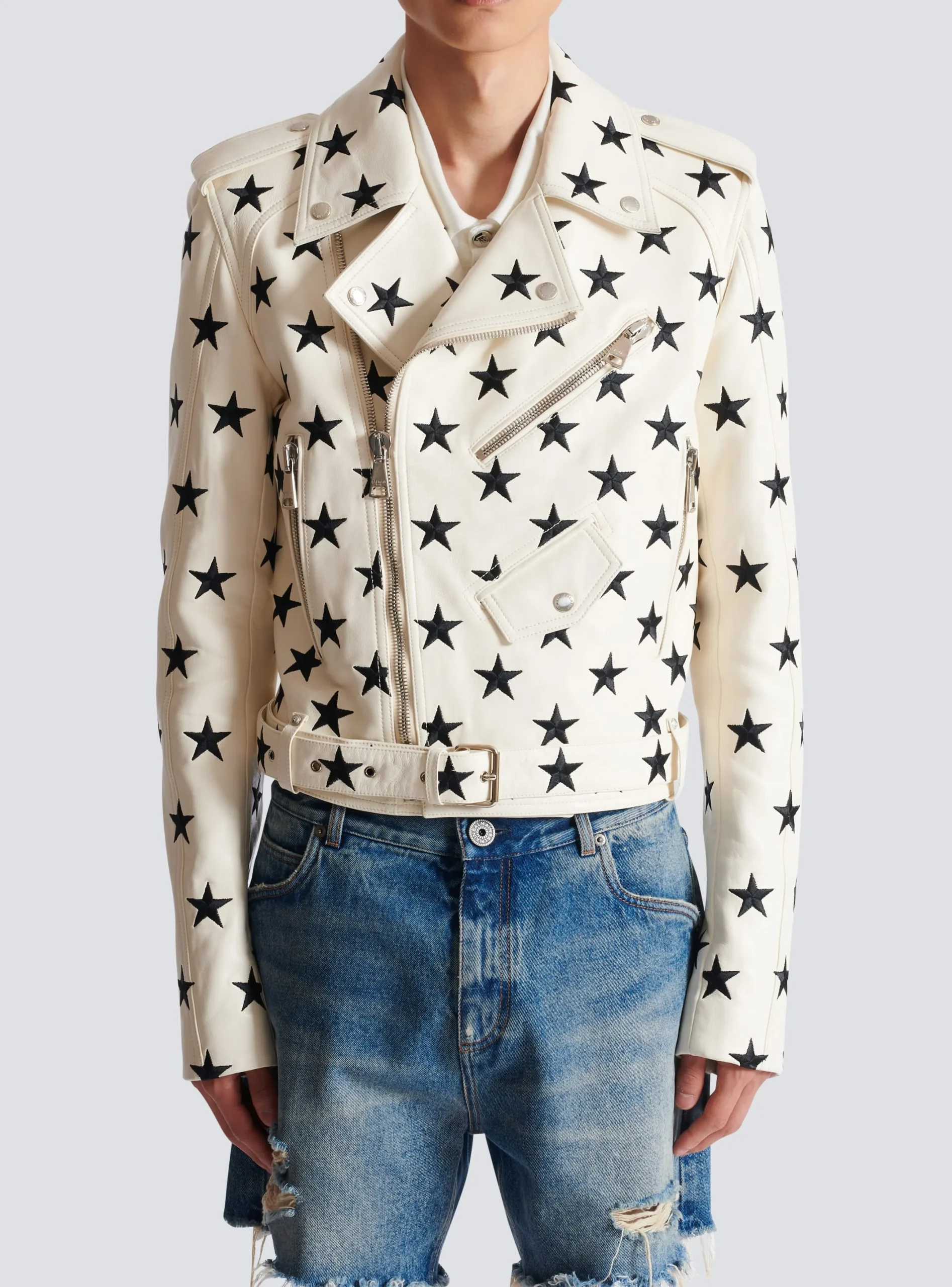 Store Stars Biker Jacket In Embroidered Leather Outerwear