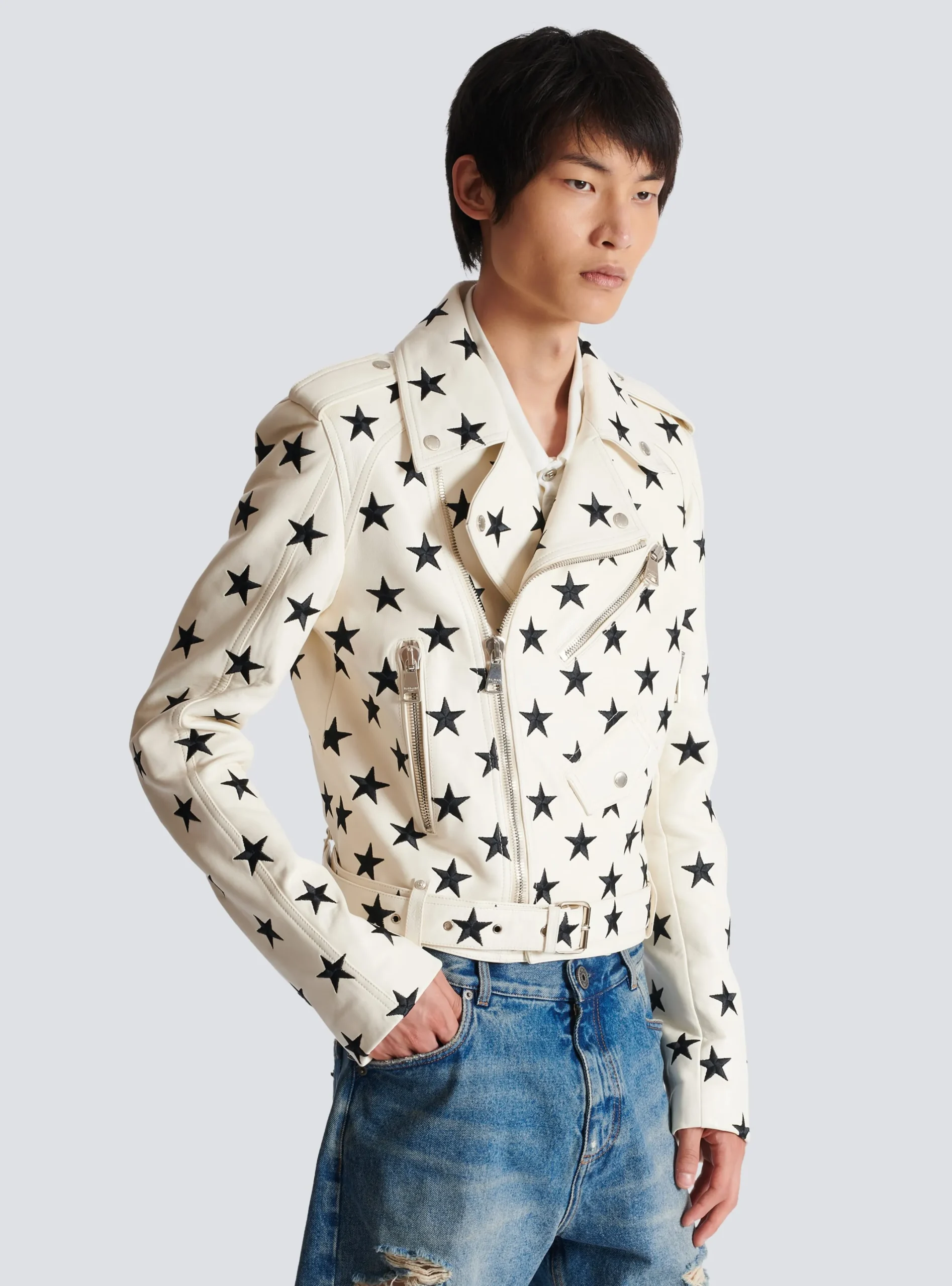 Store Stars Biker Jacket In Embroidered Leather Outerwear