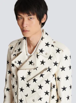 Store Stars Biker Jacket In Embroidered Leather Outerwear