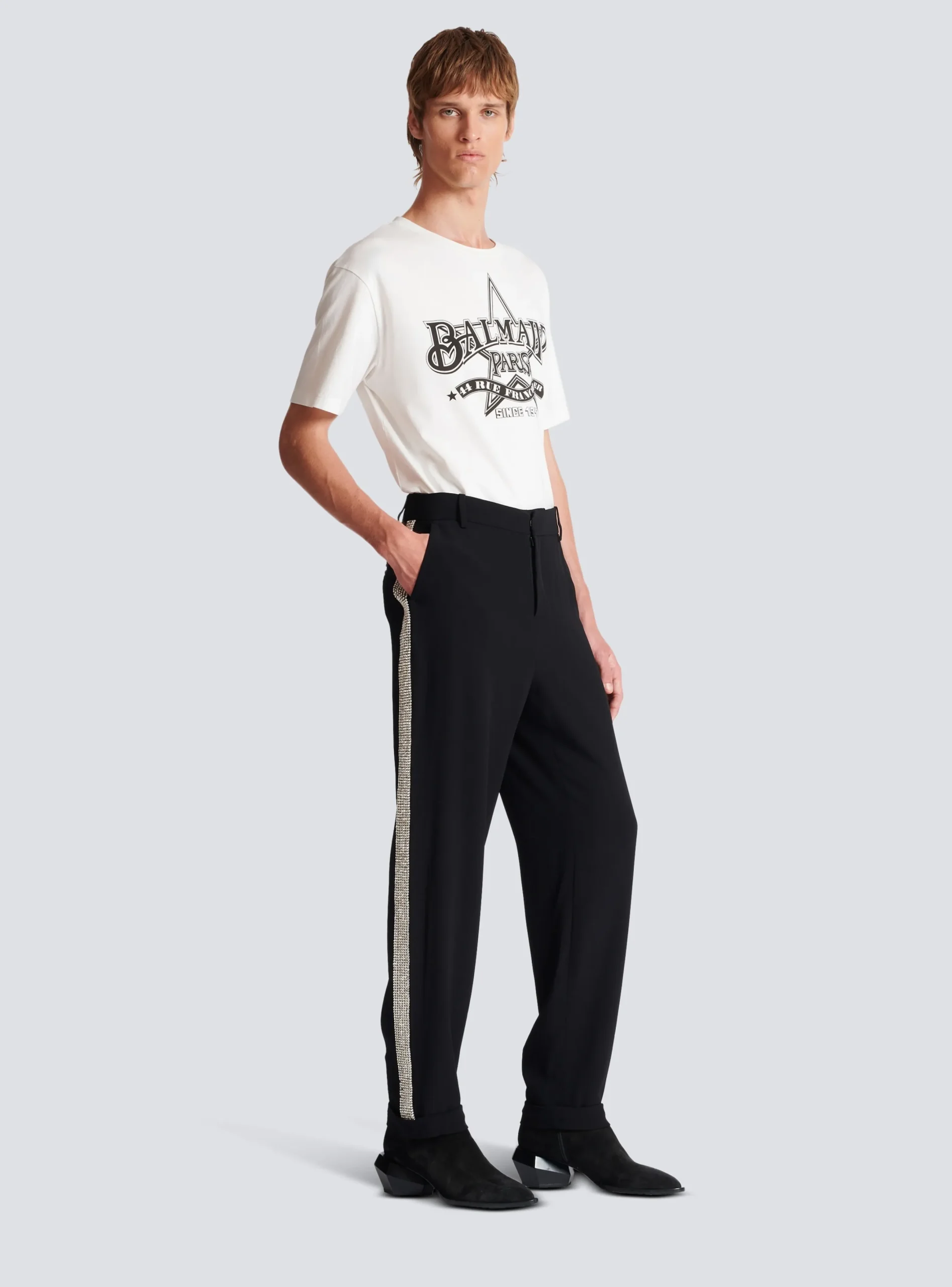 Hot Straight-leg Crystal-embroidered Trousers Trousers And Shorts