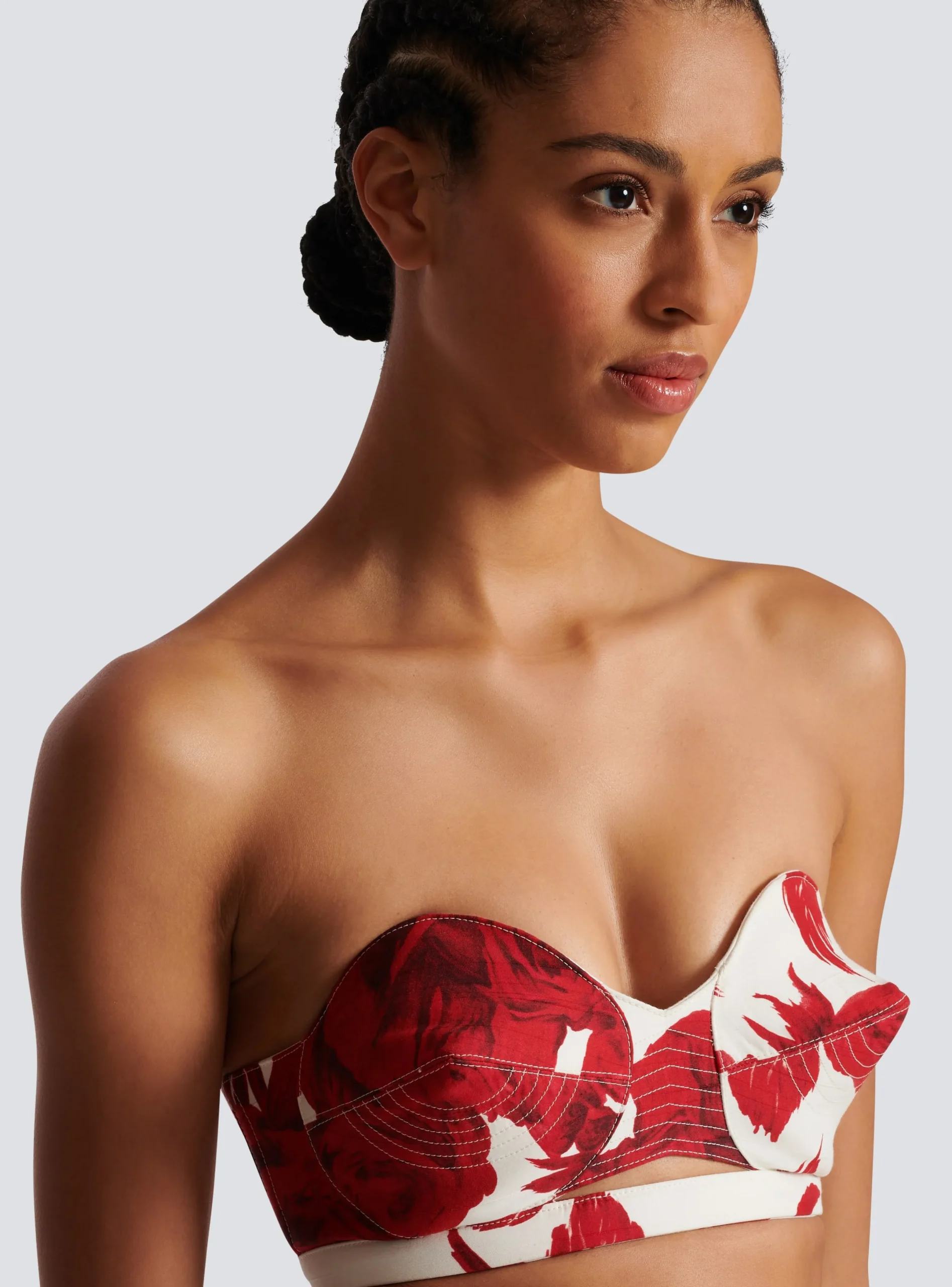 Cheap Strapless Crop Top With Roses Print Women Tops And Shirts
