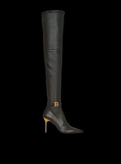 Best Stretch Leather Raven Thigh-high Boots Women Boots