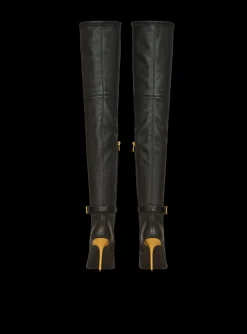 Best Stretch Leather Raven Thigh-high Boots Women Boots