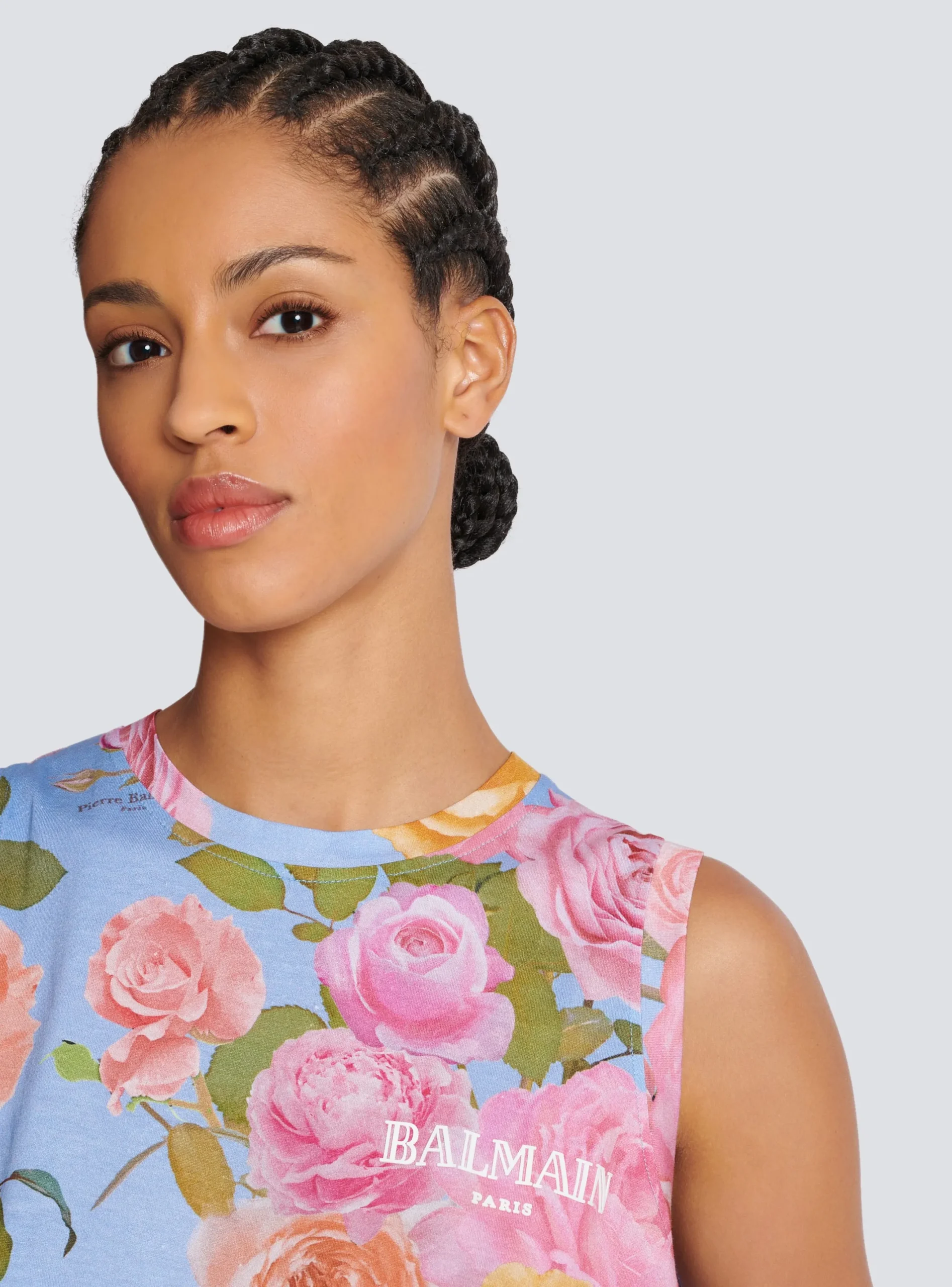 New Tank Top With Pastel Roses Print Women T-Shirts