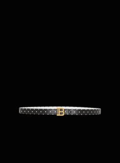 Shop Thin Reversible Calfskin B-Belt With Polka Dots Print Women Belts