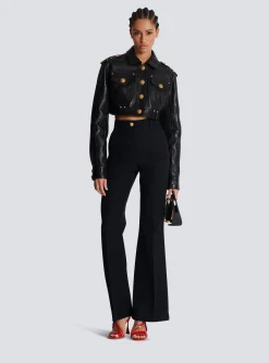 Flash Sale Topstitched Cropped Leather Jacket Women Outerwear