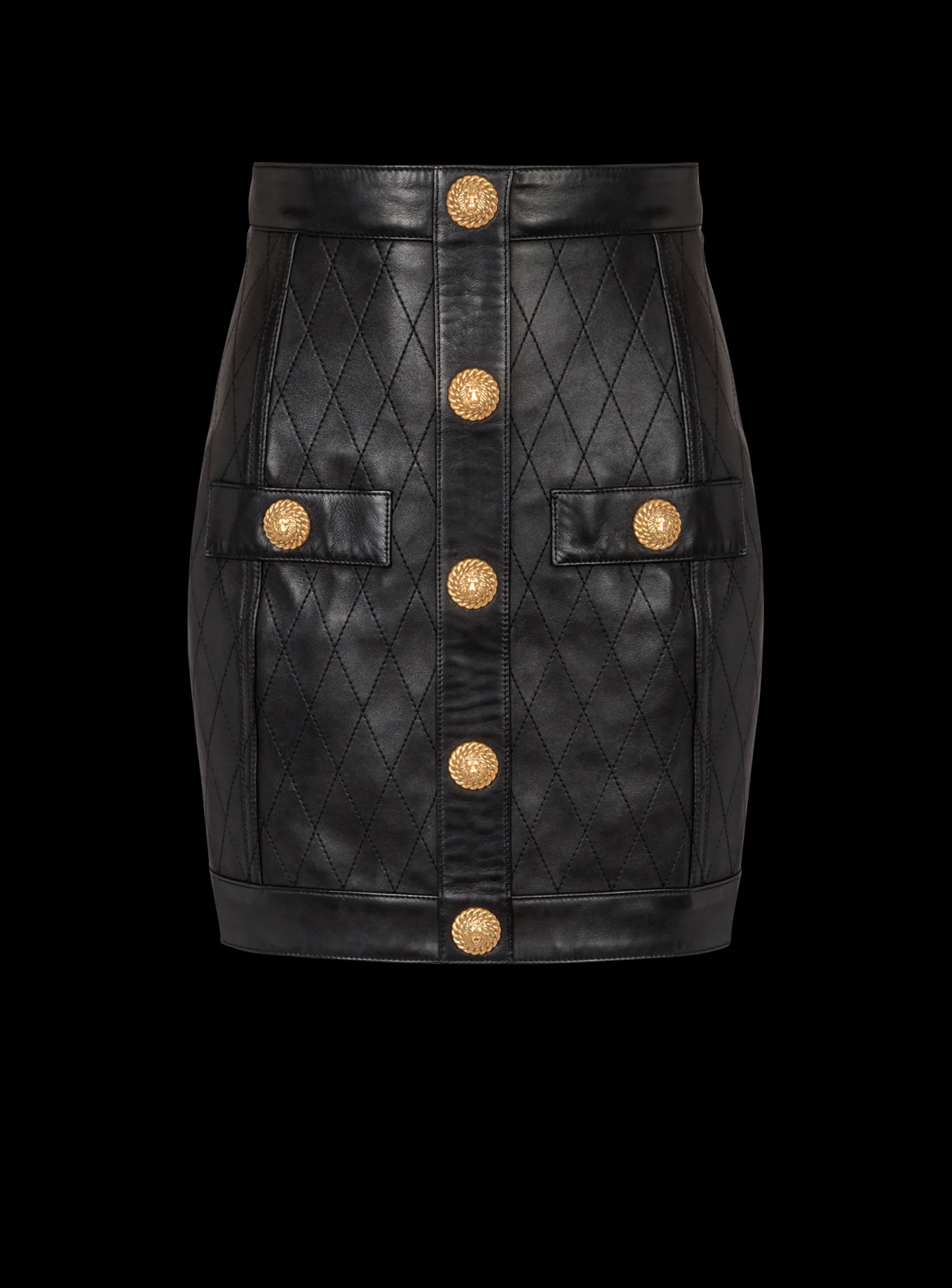 Cheap Topstitched Leather Skirt With Buttons Women Skirts