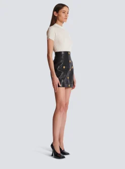 Cheap Topstitched Leather Skirt With Buttons Women Skirts